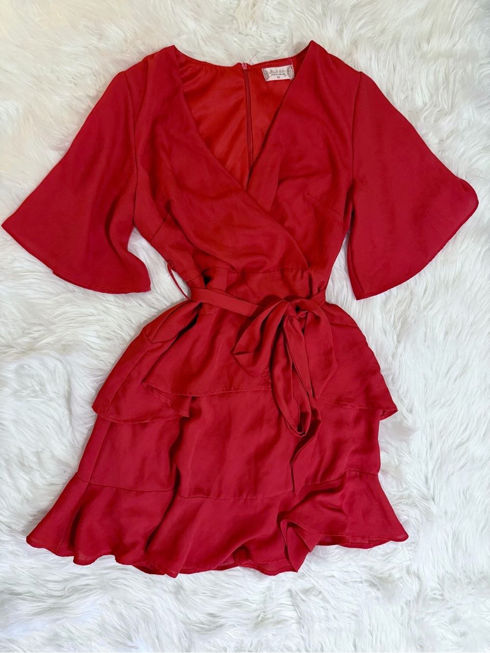 Altar’d State Red Ruffle Wrap Mini Dress XS Made in USA - Picture 2 of 13